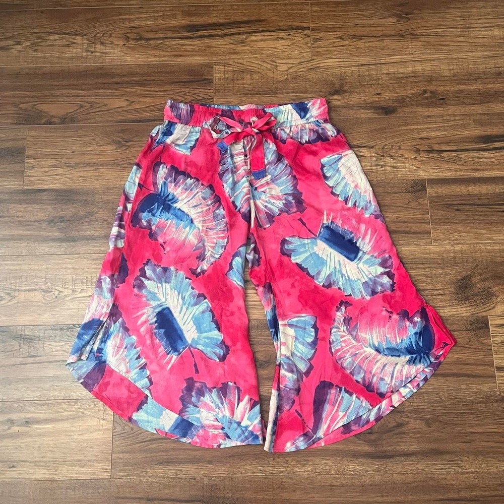Anthropologie Lilka Pink Wide Leg Crop Pants Tropical Floral Women S Summer